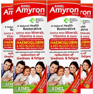 AIMIL Amyron Multivitamins Syrup for Men & Women with 34 Ingredients | Reduce Tiredness & Fatigue | Improves Haemoglobin Level (Pack of 4)