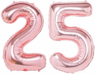 एकम सॉलिड 16” No.25 Rose pink Foil Balloon for 25th Year Birthday Decoration Items for Boys Or Girls / Anniversary Decorations Pack of 2 गुब्बारा
