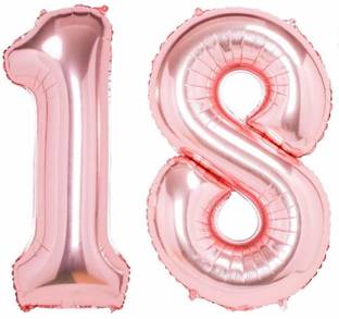 ACOME Solid 16” No.18 Rose Gold Foil Balloon for 18th Year Birthday Decoration Items for Boys Or Girls / Anniversary Decorations Pack of 2 Balloon