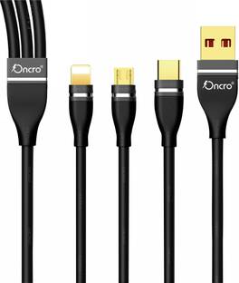 ONCRO Power Sharing Cable 1.2 m 3 amp (Max) 3 in 1 Cable Black Nylon Braided Fast/Rapid/Super Charging Cable for Micro USB, iPhone & Type C Devices. 3.3 ft Compatible with Maximum Devices Power Sharing Cable ( No Data transfer)