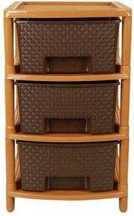 AK HUB Utensil Kitchen Rack Plastic Multipurpose Drawers Set Organiser, Rack and Storage for Home, Office, Stationary, Cosmetics, Bathroom 3 Layer Free Standing Chest of Drawers ( Brown )