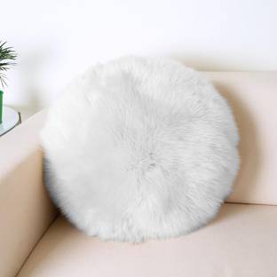 Cyuteenuts Microfibre Cushion Pack of 1 Solid White fur cushion