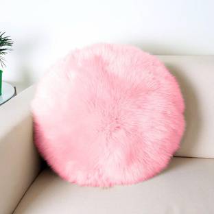 Cyuteenuts Microfibre Cushion Pack of 1 Solid Pink fur cushion