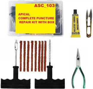 APICAL Tubeless Tire Puncture Repair Kit 6 in 1 Portable Flat Tyre Puncture Repair Box for Cars, Trucks, Motorcycles and SUVs Tubeless Tyre Puncture Repair Kit Tubeless Tyre Puncture Repair Kit