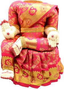 Dalvkot Varalakshmi Amman Idol Pink and Gold Color Saree with One Agarbatti Packet Free Decorative Showpiece  -  29 cm