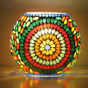 Vishal Handicraft Mosaic Table Lamp Combination of Colour Beads Mushroom Round Oval Shape Mosaic Bedside Table Turkish Lamps with Colorful Light for Home Decoration Bedroom Table Lamp