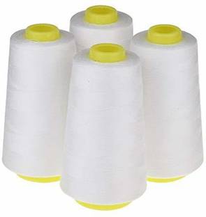 PMW 4 Pack of 10000 Mtr (Each) White Serger Cone Thread All Purpose Sewing Thread Polyester Spools Overlock (Serger,Over Lock, Merrow, Single Needle) Tailor Chalk