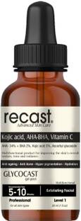 recast Kojic acid 5%, AHA 34% , BHA 2%, Vitamin C Peeling Solution - Glycocast gel peel formula - Anti ageing | Acne | Pigmentation | Scarring - 30ml