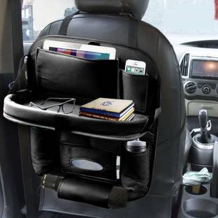 Alisan PU Leather Seat Back Organizer Multi Pocket with Tray Travel Storage Bag (Black) Car Storage Bag & Bin