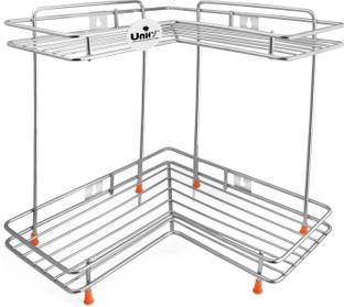 UNIFY Utensil Kitchen Rack Steel Stainless Steel 2 Tier L-Corner Stand for Kitchen & bathroom, Wall mount