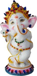 JRG Dancing Ganesh Marble Stone Work Idol Statue Decorative Showpiece  -  15 cm