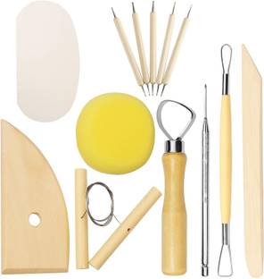 IKIS 13 Pcs Pottery Sculpting Tool Set, Wood and Metal Pottery Tools, Beginners Pottery Clay Modeling Tools and 5Pcs Ball Stylus Dotting Tools for Arts Crafts, Ceramics Sculpture, Carving Design
