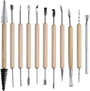 IKIS 11 Pieces Clay Sculpting Tools, Wooden Handle Pottery Carving Set, Polymer Clay Tools Ceramic Clay Tools for Clay Pottery