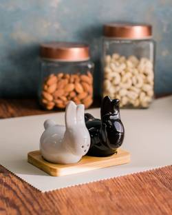 DULARIYA Salt & Pepper Set Ceramic, Bamboo