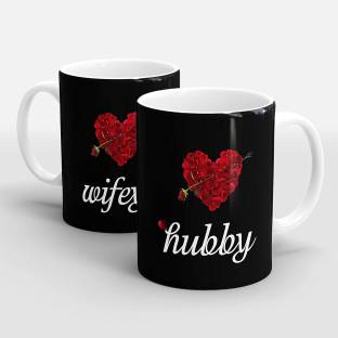JAIPURART Hubby Wifey Cute Design Printed Best Gift For Hubby Wifey On Valentine, Anniversary, Birthday, Wedding Ceramic Coffee Mug