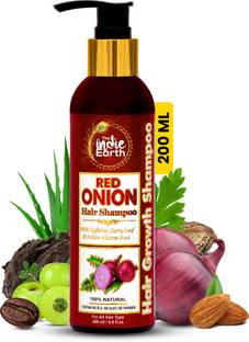 THE INDIE EARTH Red Onion Shampoo with Caffeine Curry Leaf and Indian Alkanet Root Controlling Hair Fall Splitends and Dandruff - 200ml / 6.76 Fl.Oz