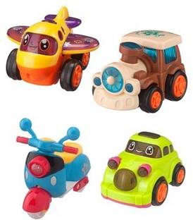 K A Enterprises Set of 4 friction powered push and go toys - cute Car, Scoter, Aeroplane