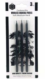 Funity Black Charcoal Pencils, 3 Piece. Features 3 Grades of Charcoal Including Soft, Medium and Hard.