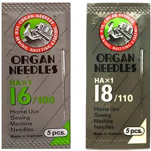 Lucknow Crafts Premium 1 Pack Organ Stainless Steel Needles | Size 16 & 18 | HAx1-16/100 & 18/110 | Home Use Sewing Machine Needle Machine Sewing Needle