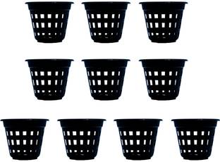 GEMPLAST by GEMINI PLASTICS Flora Planters (6Inch) Plastic Hydroponic/Orchid Pots Black-U.V Protected Netted Garden Planter-for Both Indoor and Outdoor Gardening- 10 Plant Container Set