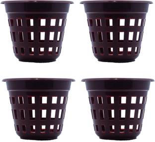जेमप्लास्ट Flora Planters (6Inch) Plastic Hydroponic/Orchid Pots Brown-U.V Protected Netted Garden Planter-for Both Indoor and Outdoor Gardening- 4 प्लांट कंटेनर सेट