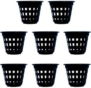 GEMPLAST Flora Planters (6Inch) Plastic Hydroponic/Orchid Pots Black-U.V Protected Netted Garden Planter-for Both Indoor and Outdoor Gardening- 8 Plant Container Set