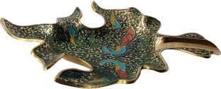 DECKORISH Brass Green color Leaf Dish tray 20 cm Tray