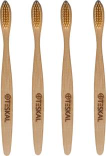 Teskal Bamboo Toothbrush Pack of 4 Medium Toothbrush