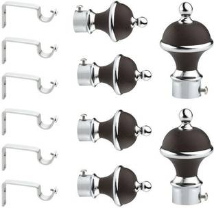 GLOXY Black, Silver Rod Rail Bracket, Curtain Knobs, Curtain Hooks, Curtain Rods Metal