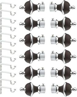 GLOXY Black, Silver Rod Rail Bracket, Curtain Knobs, Curtain Hooks, Curtain Rods Metal