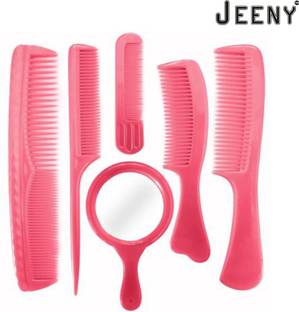 Jeeny High Quality Combo Of Hair Combs Kit With Hand Mirror For Men & Women, Set Of 6Pcs, Hair Comb Set For Girls (6 Items in the set)