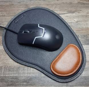 GIMNER GENUINE LEATHER MOUSE PAD WITH WRIST SUPPORT FOR LAPTOPS, COMPUTER AND DESKTOP High Quality Leather With Non Slippy Velvet Non Slip Base Mousepad