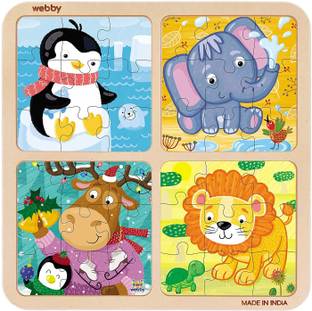 Webby 4 in 1 Animals Wooden Puzzle Toy