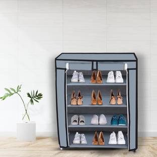 EMERET Shoe Rack/Shoe Cabinet/Shoe Organizer/Shoe Stand with 4 shelf's for 12 pairs 4 Tier stack-able design Adjustable- Plastic Stand with aluminium tube for home-office multipurpose Metal Shoe Stand Wardrobe Style Metal, Plastic Collapsible Shoe Stand