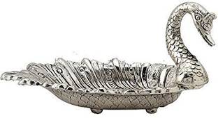 NRSON Oxidize Metal Decorative Swan Shape Bowl/Tray (10x9x10cm) (Silver) Decorative Showpiece  -  9 cm