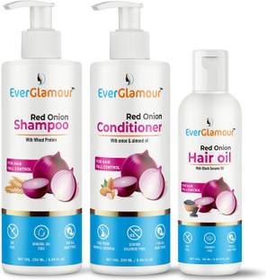 Everglamour Anti Hair Fall Combo Kit with Onion Hair Oil + Onion Shampoo + Onion Conditioner for Hair Fall Control
