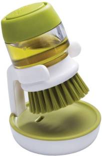 SAJAN Cleaning Brush With Liquid Soap Dispenser Palm Brush With Storage Stand, For Kitchen Bathroom Tiles Dishwashing, Self Dispensing Home Cleaning Set Sink Sponge Holder (Plastic) (Multi Color) Wet Duster Set