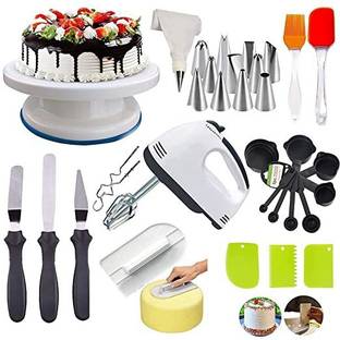 Dayaram Enterprise Cake Decorating Items Cake Turntable, Nozzle Set, Electronic Beater, scrapers for Cake, Measuring Cups and Spoons, Silicon Brush Spatula, Smoother for Cake Kitchen Tool Set