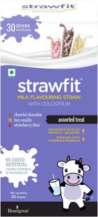 strawfit (Chocolate, Vanilla and Strawberry)Milk Flavoring Straw with Colostrum for Kids' Immunity, Health and Nutrition, 30 Straws (1 Pack)