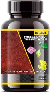 EAGLE Freeze Dried Tubifex Worm 100 ML | Color & High Protein 0.1 kg Dry Adult, New Born, Senior, Young Fish Food