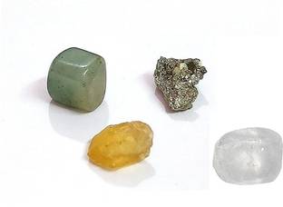 AIR9999 Natural Citrine Green Aventurine Pyrite And Clear Quartz Set Of 4 mini Crystals Wealth And Prosperity Kit For Reiki Healing And Grid making Decorative Showpiece  -  2 cm