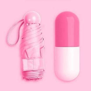 supertive Foldable Mini Cute Lights and Small Capsule Umbrella with Cute Capsule Case umbrella (Pink) Umbrella