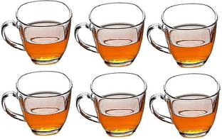 MOOZICO Pack of 6 Glass Glass Coffee Mug - 6 Pieces, MulticolourGlass tea cups set 6 Transparent Oval Shape Square Crystal Clear Glass with Convenient Handle Glass Cups Set for Tea, Coffee, Green Tea, Milk Cup, Hot/Cold Drinks - Latest Design