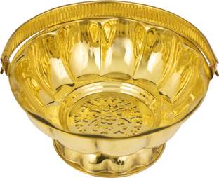 Spillbox Traditional Handcrafted Brass Flower basket for Pooja/Worship-Lotus Leaf Brass Pooja Bell
