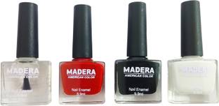 Wildplay COMBO OF MADERA NP ESSENTIAL SHADES + RED MATTE NAIL PAINT RED, WHITE, BLACK, TOPCOAT
