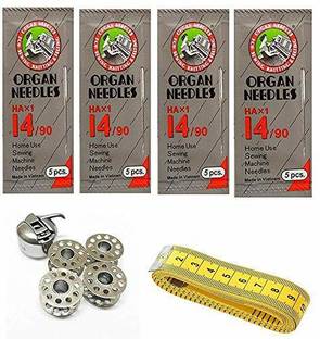 Hirday Organ Needles HA 14(4 Packof 5 Needle Each+1 TailorTape+1 Bobbin case+4 Bobbins) Sewing Kit
