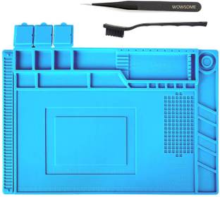 WOWSOME Heat-resistant Silicon Magnetic Soldering Mat with ESD Tweezer and Brush for Mobile Phone, Electronics, Computer, Soldering Iron And Laptop Repair Platform Desk Mat (450 X 300 MM) Power & Hand Tool Kit