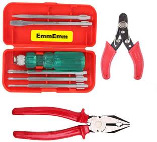 EmmEmm 5 in 1 Screwdriver Set With Tester handle, Wire Cutter & 8" Combination Plier Combination Screwdriver Set