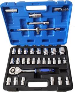 Inditrust 32pcs/set Heavy duty ½” Rachet Professional Wrench Socket Set Hardware Car Boat Motorcycle Repairing Tools Kit Multitool Hand Tools Car-Styling with Plastic Toolbox Storage Case Socket Set
