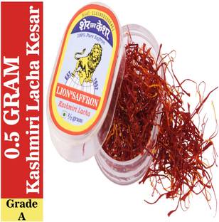LION SAFFRON Pure Natural Organic Kashmiri Kesar Saffron for Pregnant Women, Biryani and Tilak | Certified Grade A Quality Kesar – 0.5 gm